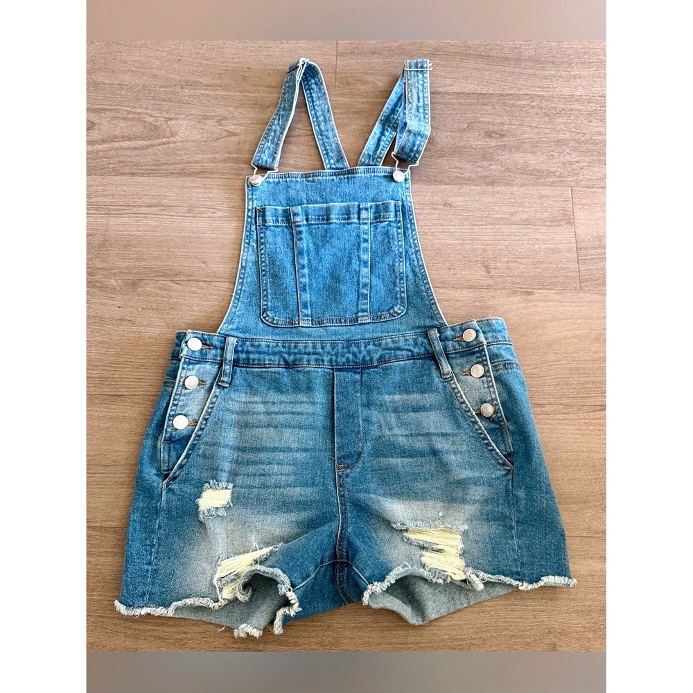 Denim Overalls Shirts Scoop Distressed Shortalls Women Size 4